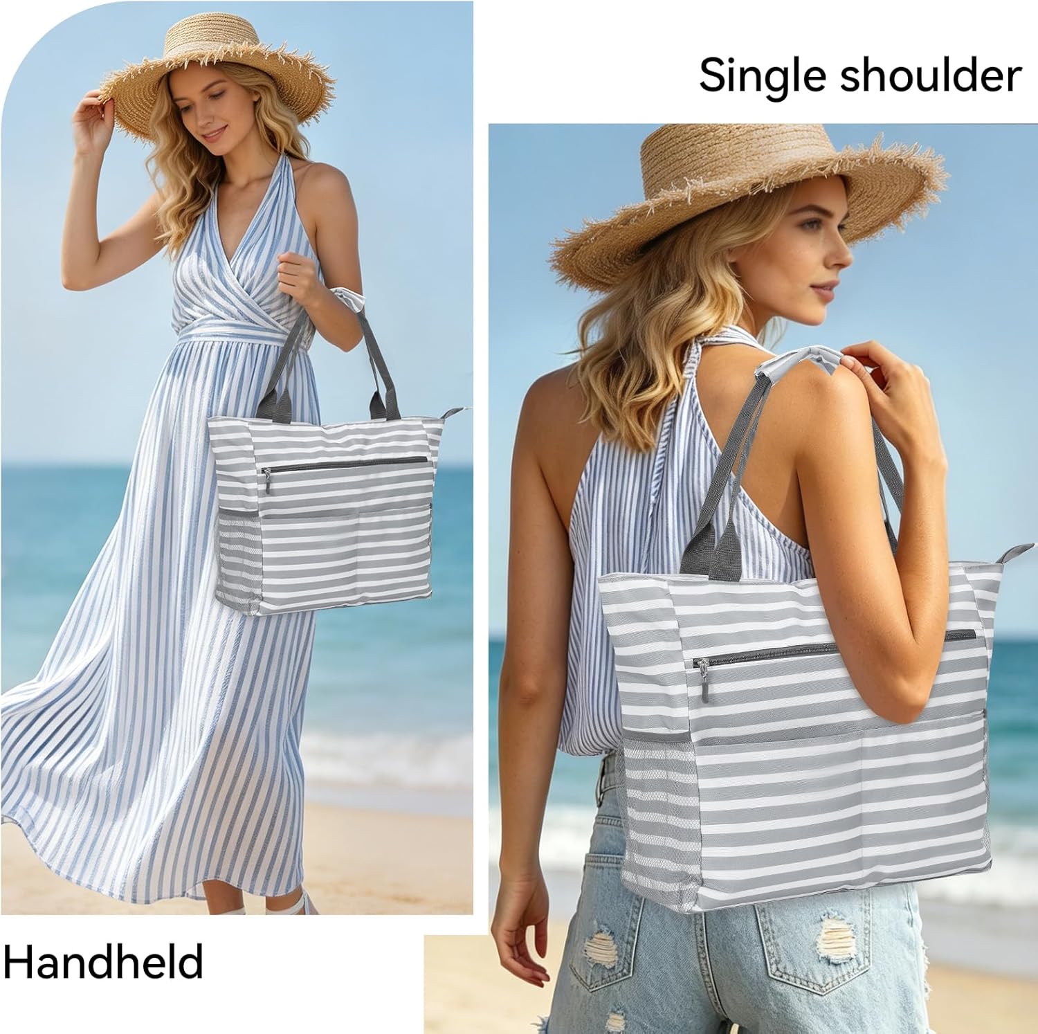 Detalle 2 de Wocharm Nylon Large Beach Bag for Women – Waterproof Sandproof Tote with Makeup Bag & Zipper Pockets
