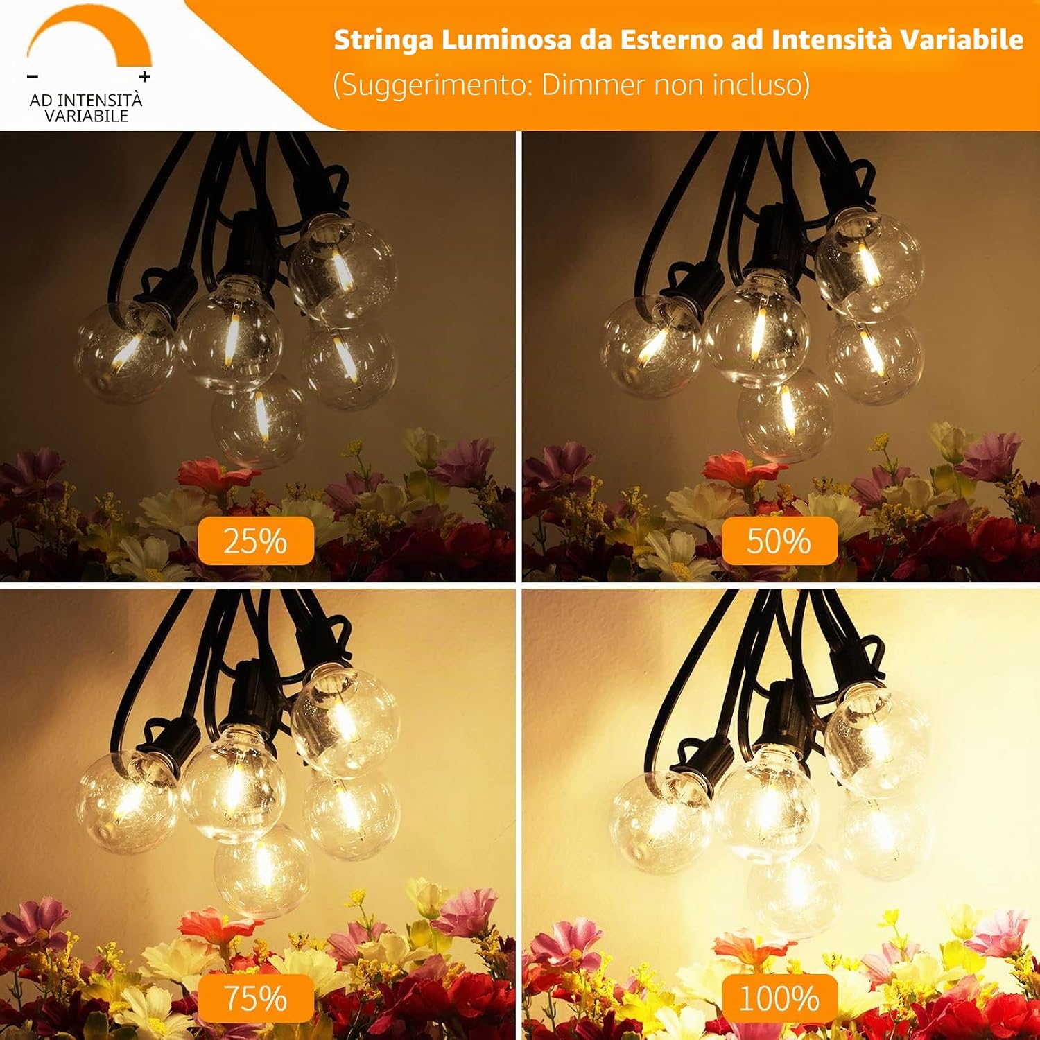 Detalle 2 de Yuucio 7.6M Catena Luminosa Esterno con LED G40 – 12+1 Lampadine IP45, Bianco caldo 2700K