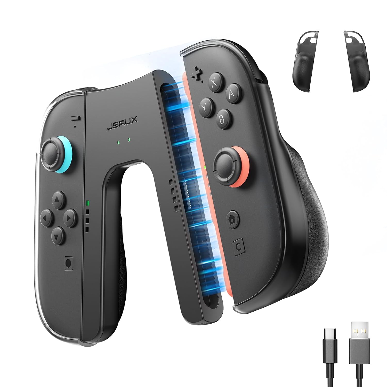 JSAUX ergonomischer Switch 2 Ladegriff mit Magnet-Snap-on, LED-Anzeige und 1,5-m-Kabel – für Laden beim Spielen