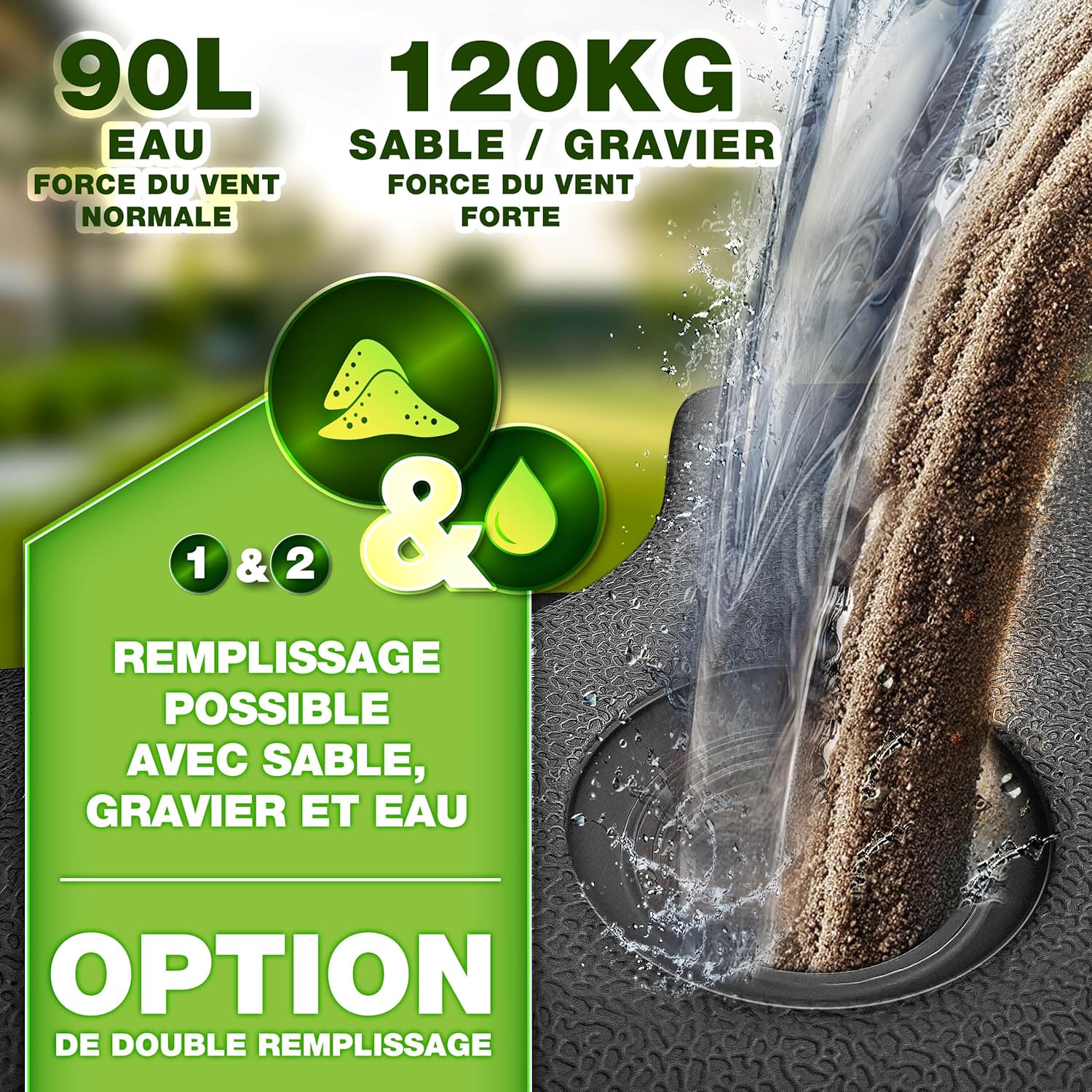 Thumbnail 2 de Pied de parasol déporté tillvex : base remplissable 90 L / 120 kg en 4 pièces avec connecteur métallique (anhracite)