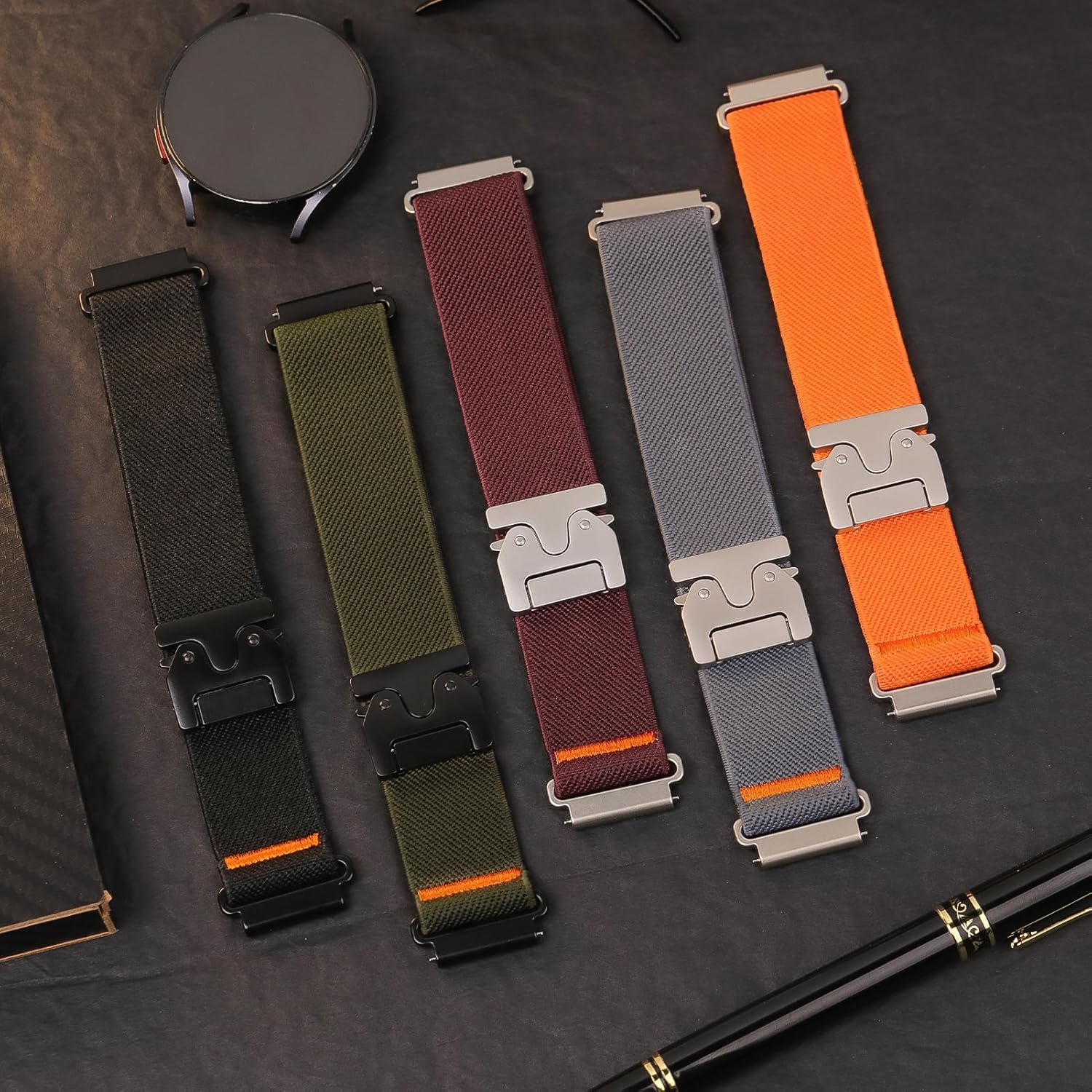 Detalle de LEIXIUER Elastic Nylon Strap for Samsung Galaxy Watch 7/6/5/4 and More – 20mm Parachute Buckle Stretch Band