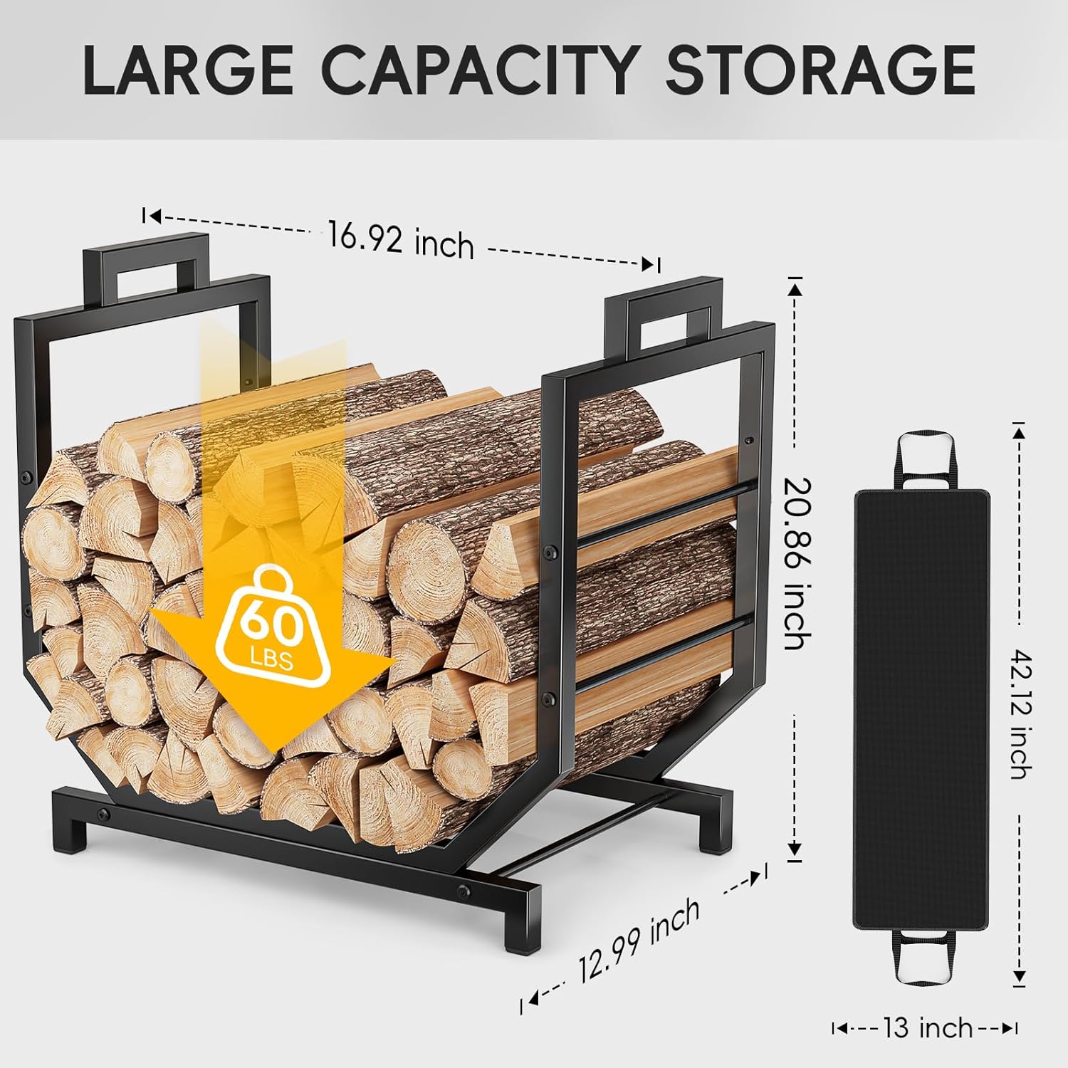 Thumbnail 4 de ZIPEEU Metal Firewood Log Holder for Fireside 16.92x21x13 in