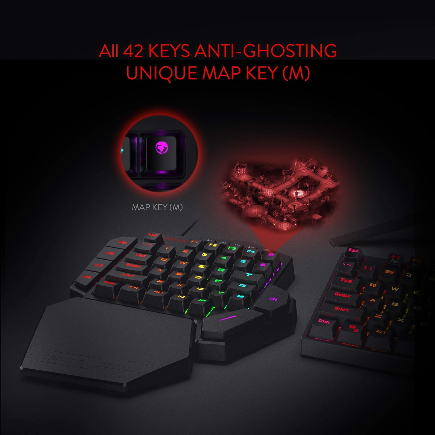 Thumbnail 5 de Redragon K585 DITI Einhand RGB Mechanische Gaming-Tastatur (Braune Schalter, abnehmbare Handballenauflage, 42 Tasten)