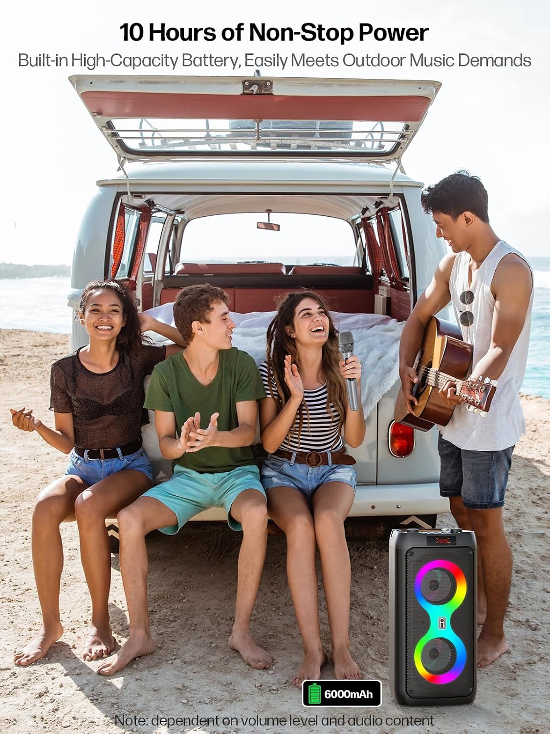 Detalle de Karaoke Machine for Adults with 2 Wireless Microphones — Portable Bluetooth Speaker with LED Lights