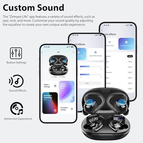 Detalle de Auriculares Inalámbricos Bluetooth Deportivos Hupoaf: 60 h de autonomía, ANC opcional y Bluetooth 5.4 para entrenos