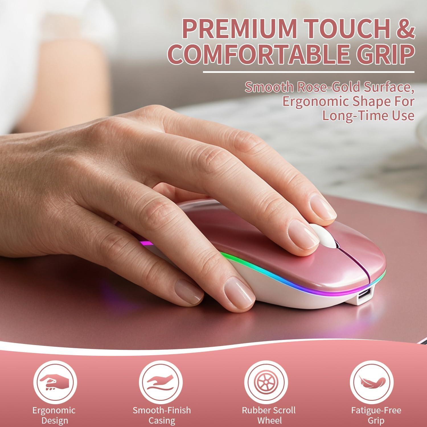 Thumbnail 5 de NorOasis Wireless Mouse, Rose Gold