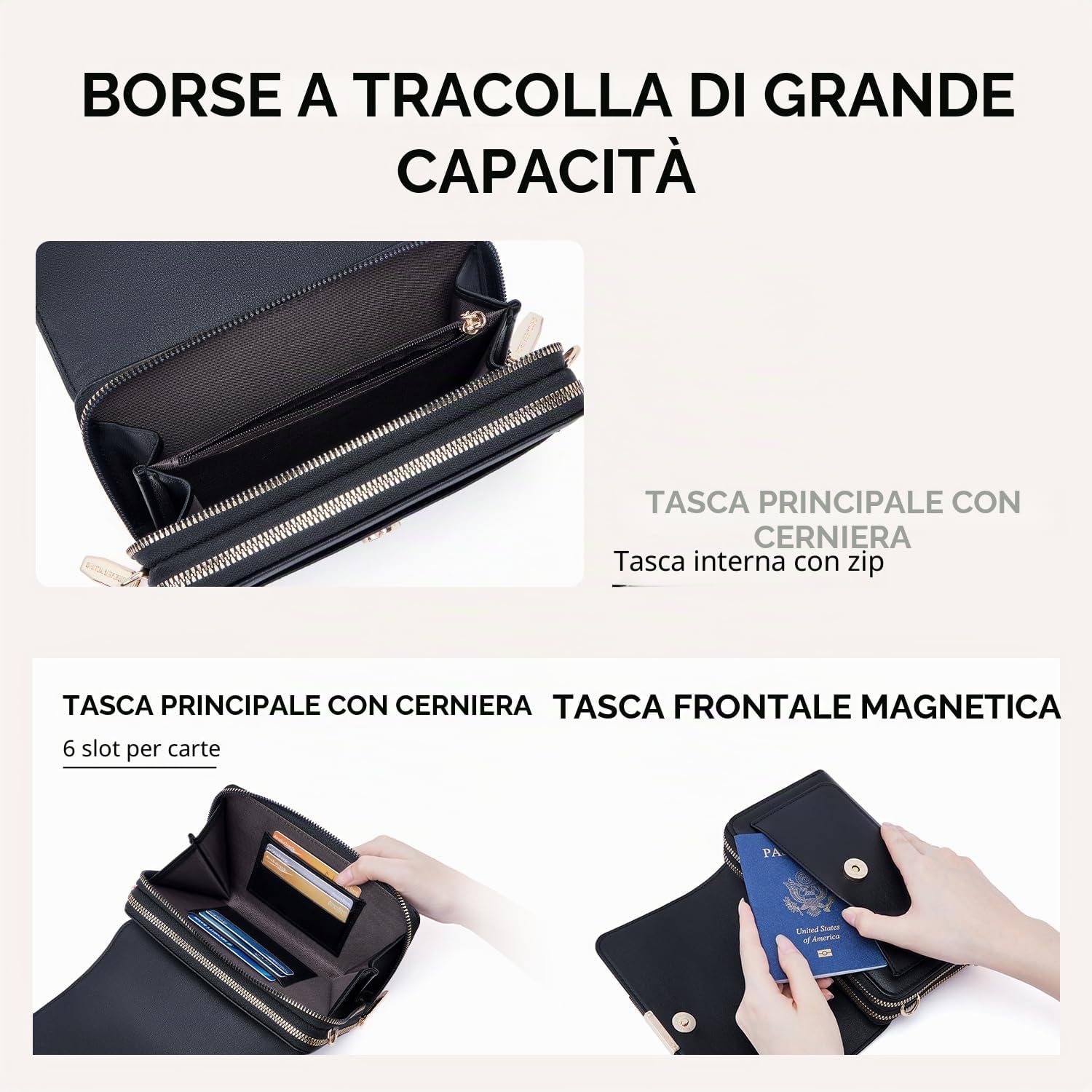 Thumbnail 3 de Roulens Borse a Tracolla Da Donna in PU: pochette compatta con 2 scomparti, 3 slot per carte e cinturino regolabile