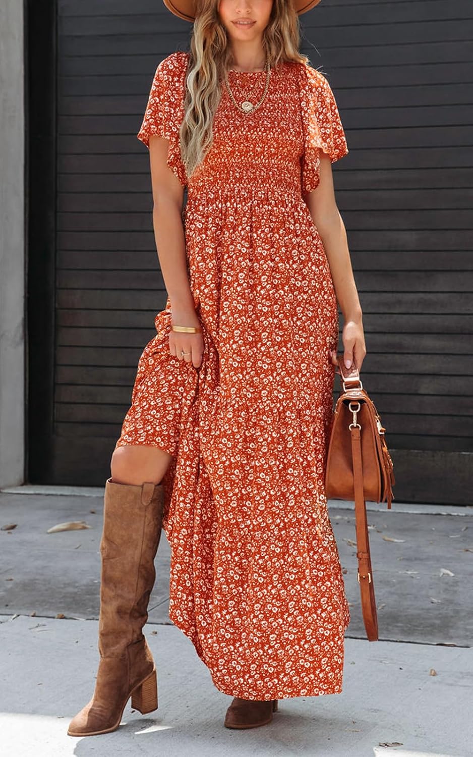 Detalle de PRETTYGARDEN Women's 2026 Summer Flutter Sleeve Floral Maxi Dress