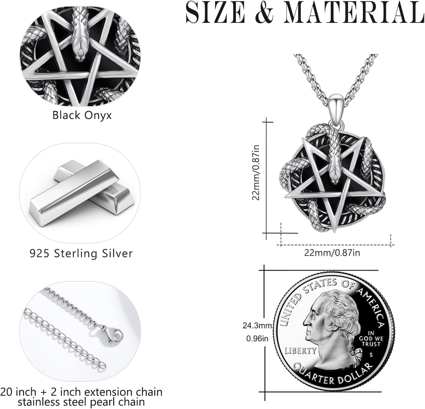 Thumbnail 2 de PARYFO Gothic Anhänger Halskette aus Sterling Silber 925 mit Totenkopf-/Voodoo-/Schlangen-Design, Pentagramm & Edelstahlkette