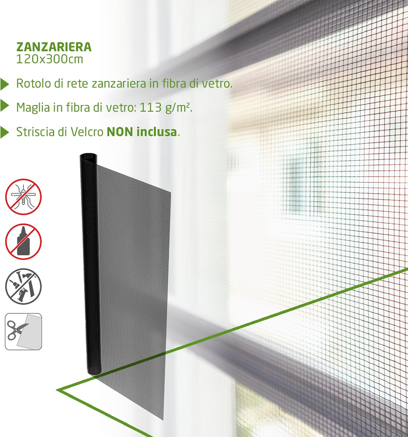 Thumbnail 3 de Amig Telo Zanzariera in Fibra di Vetro Rinforzata 120x300 cm – Nero