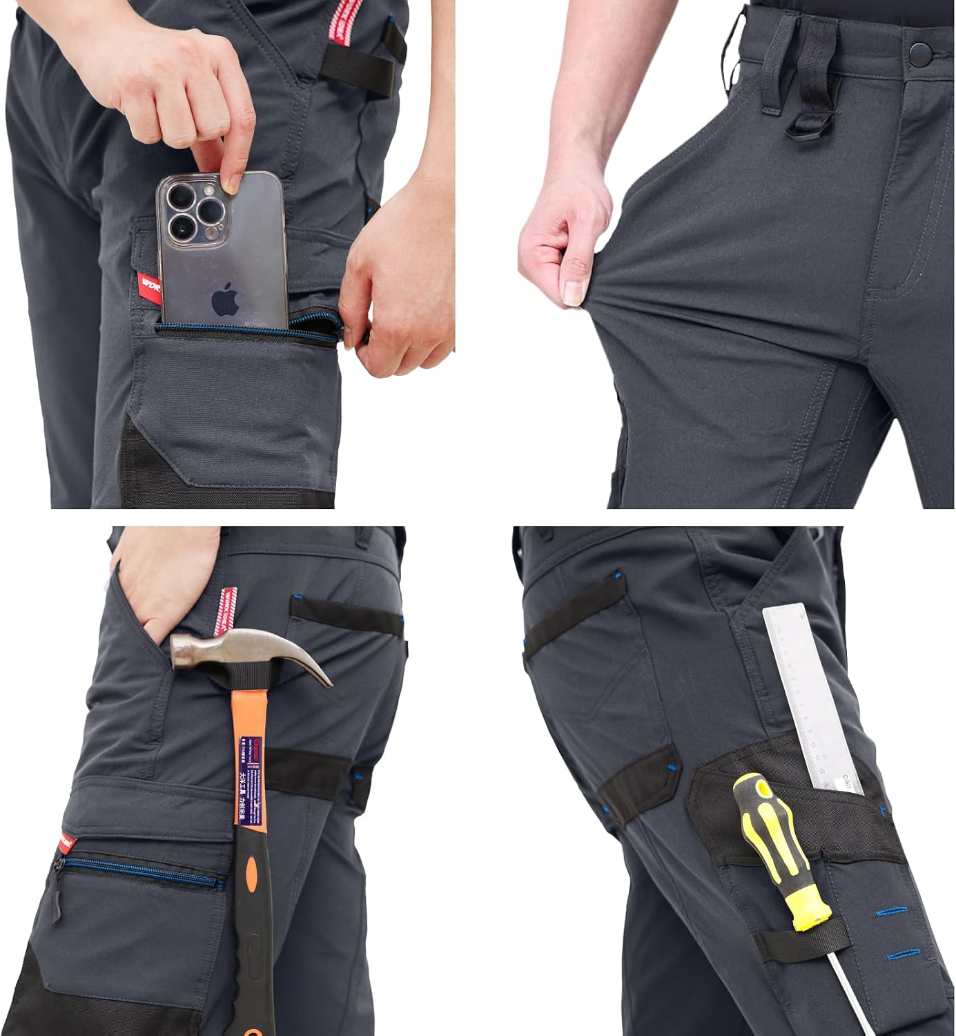 Detalle de WORK IDEA Herren Slim-Fit Stretch Arbeitsshorts – Strapazierfähig & Elegant