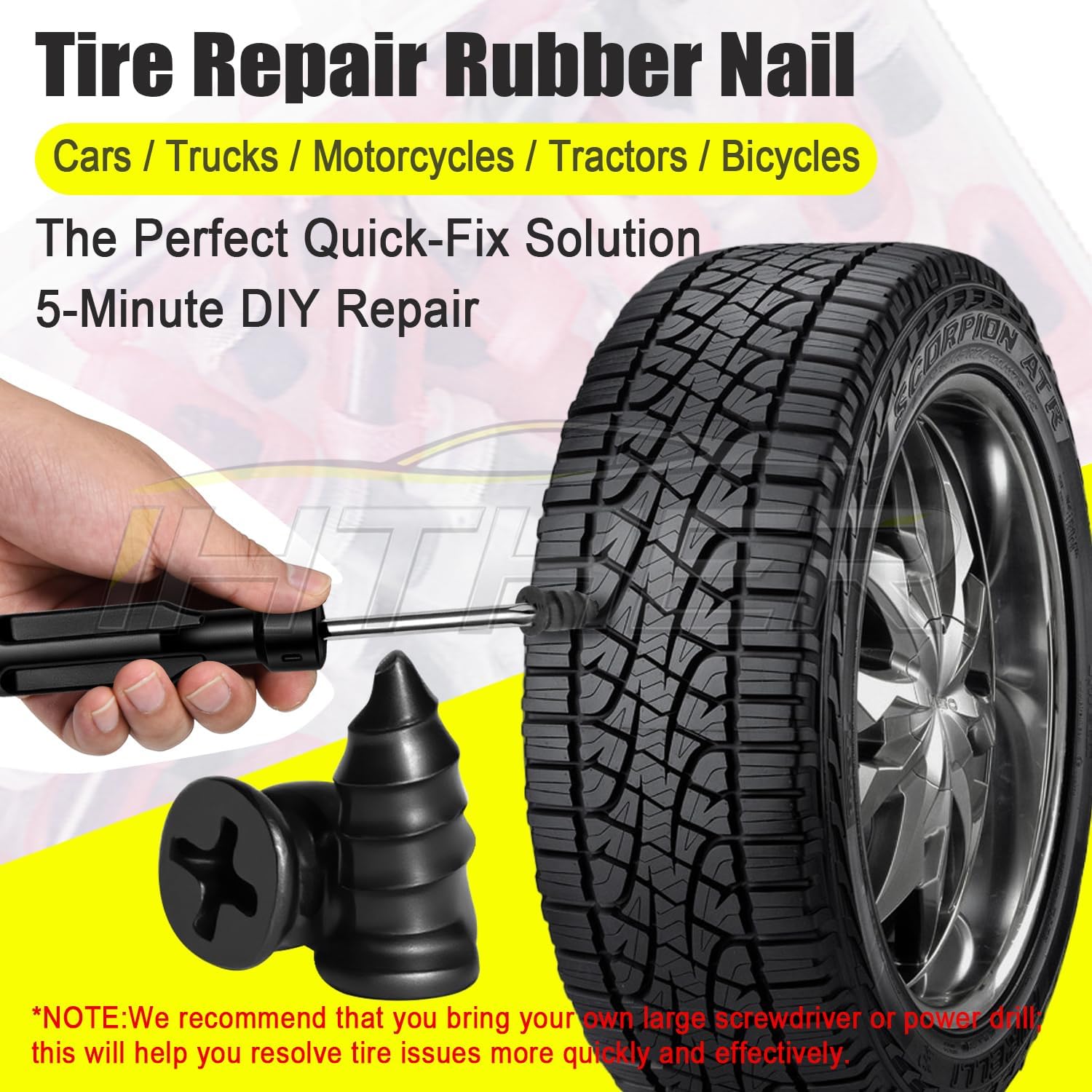Thumbnail 1 de 61 PCS Tire Plugs Screw Type Kit with Screwdriver — Quick, DIY Tubeless Tire Repair