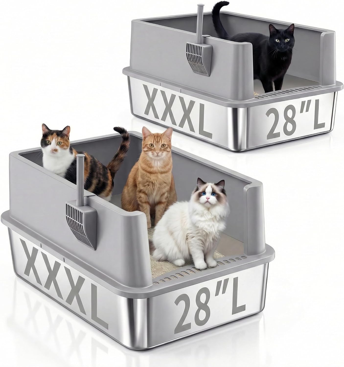 Detalle de Jotesnew Stainless Steel Cat Litter Box, 28-Inch