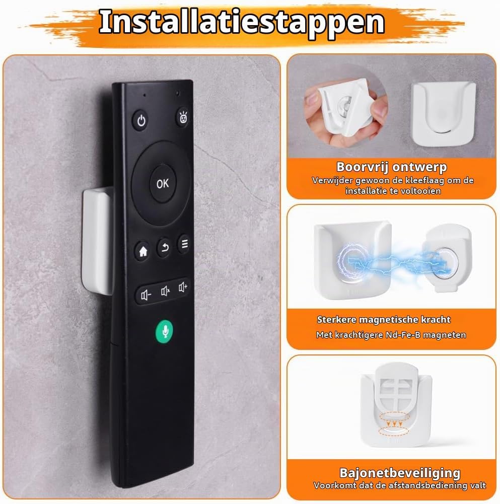 Detalle de OFFCUP magnetische afstandsbedieningshouder, 4 stuks, wit, wandmontage
