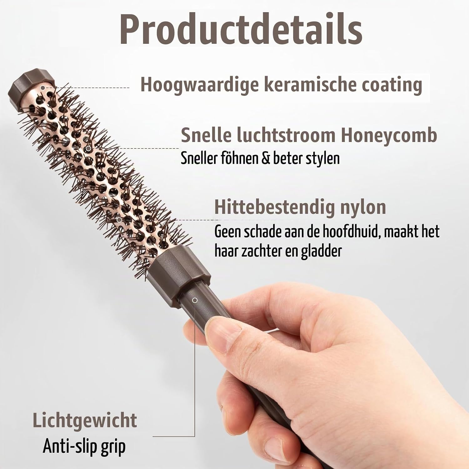 Detalle de Kunoli ronde föhnborstel, set van 3 mini-borstels voor pony en kort haar