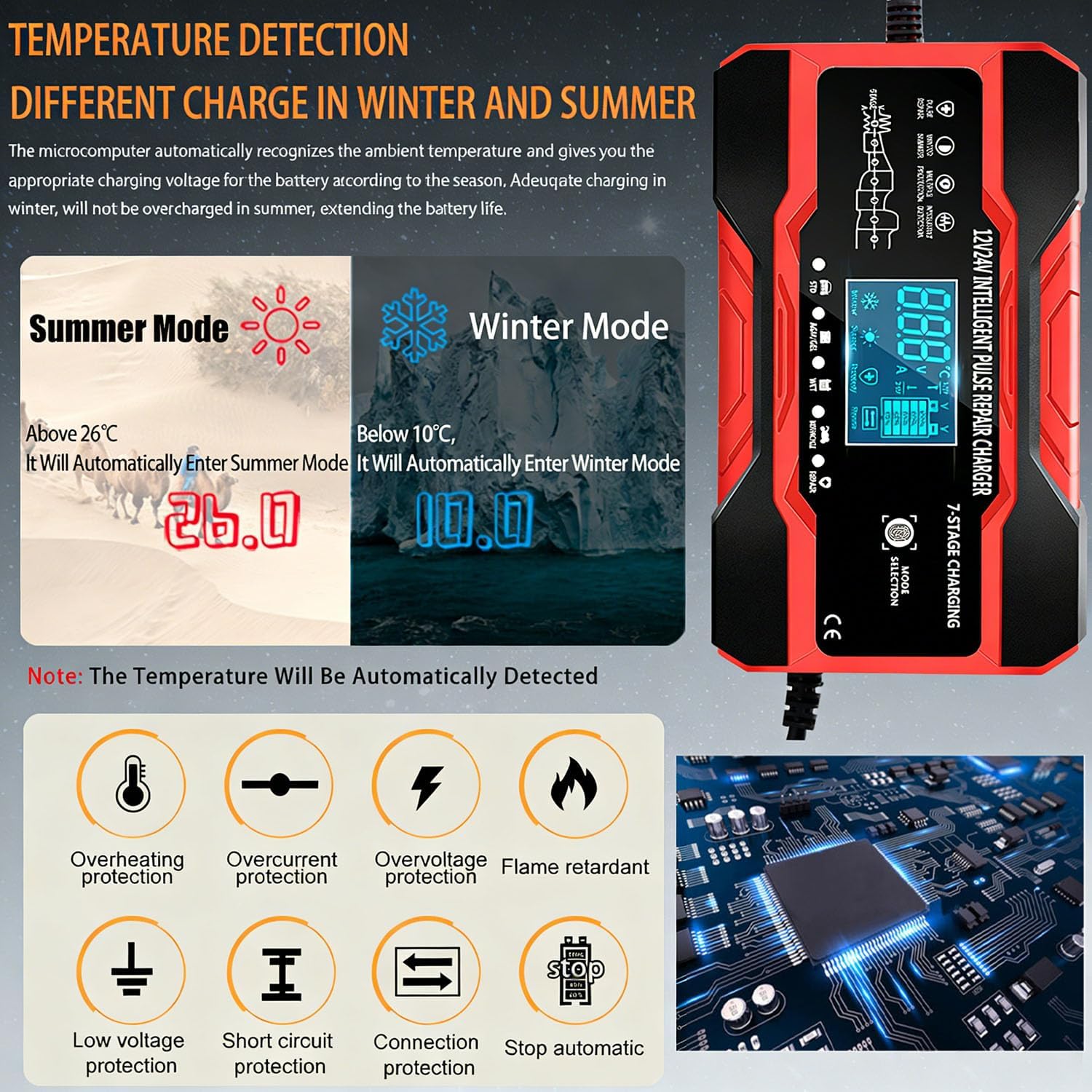 Thumbnail 2 de 12V/24V 10A Car Battery Charger with Temperature Compensation