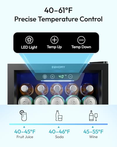 Thumbnail 7 de EUHOMY Drinks Fridge: Glass-Door Beer and Wine Cooler 55 Cans, 36L, 4–16°C