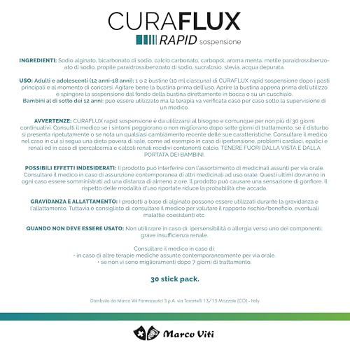 Detalle de Marco Viti CURAFLUX RAPID Sospensione Orale in Stick da 10 ml: sollievo rapido da reflusso e iperacidità