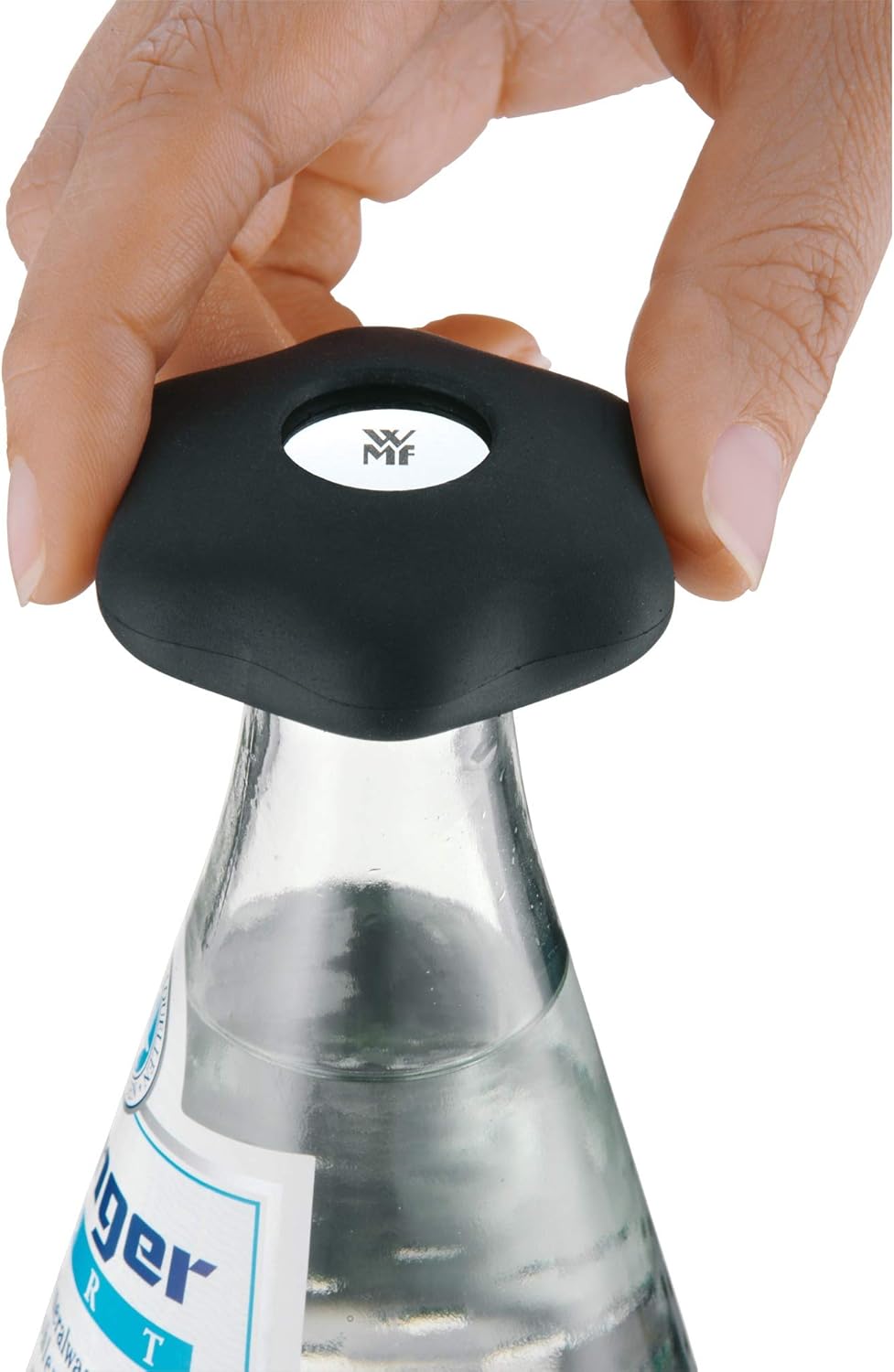 Detalle de WMF Clever&More Schraubdeckelöffner (6 cm) mit Drehverschlussöffner – schwarz, Cromargan-Edelstahl
