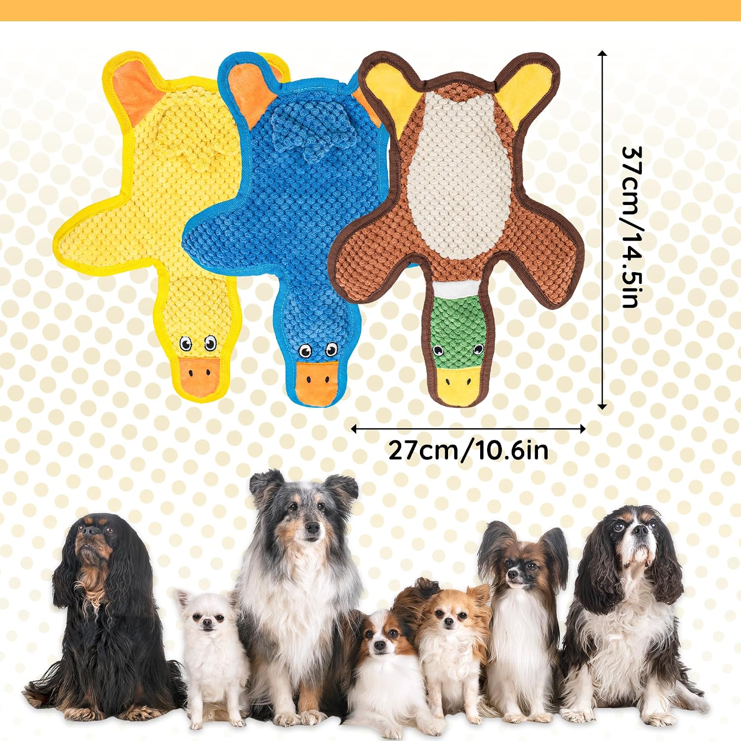 Detalle de Duck squeaky dog toys 3 pack with crinkle