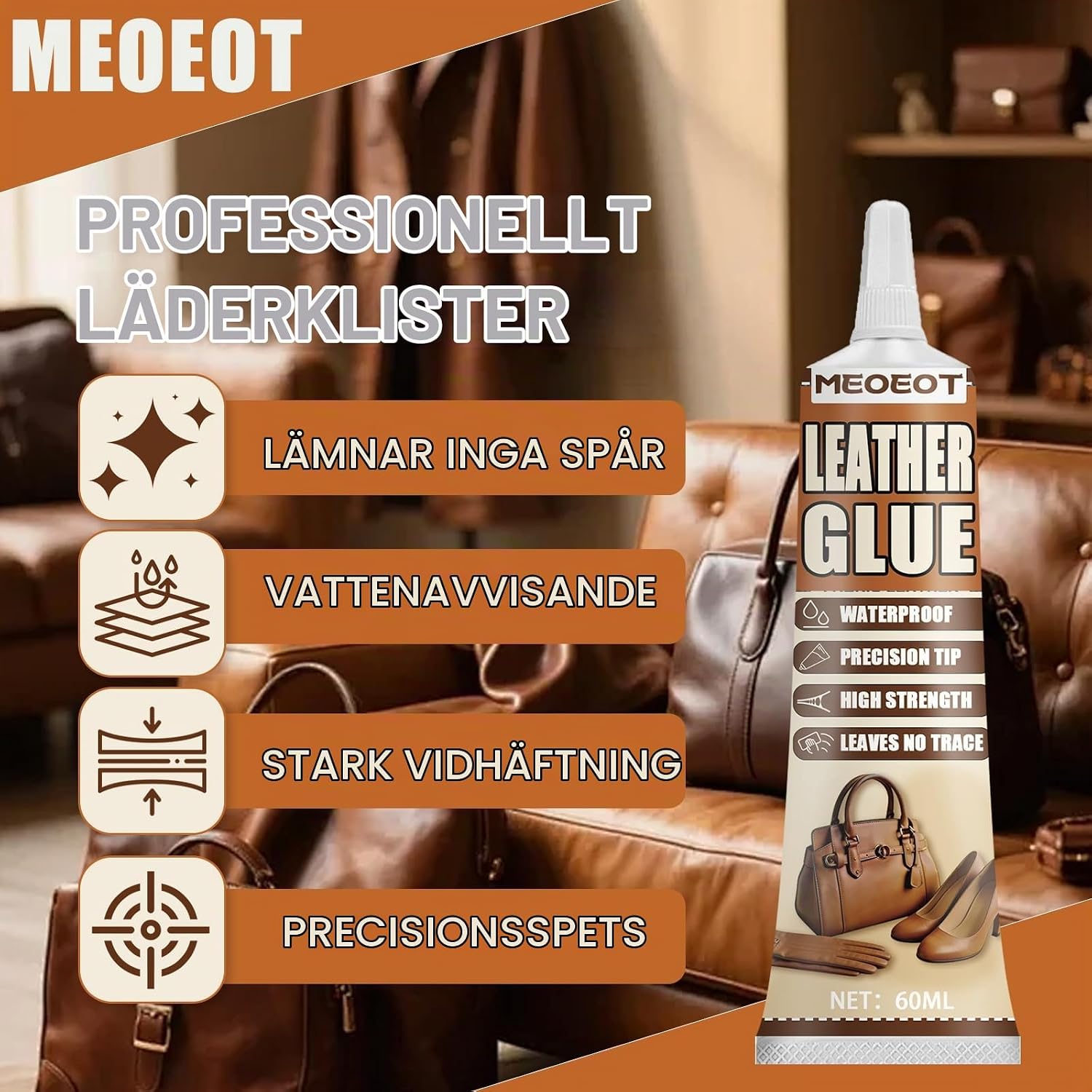 Detalle 2 de Meoeot H005 läderlim 120 ml – transparent och vattentätt för reparationer