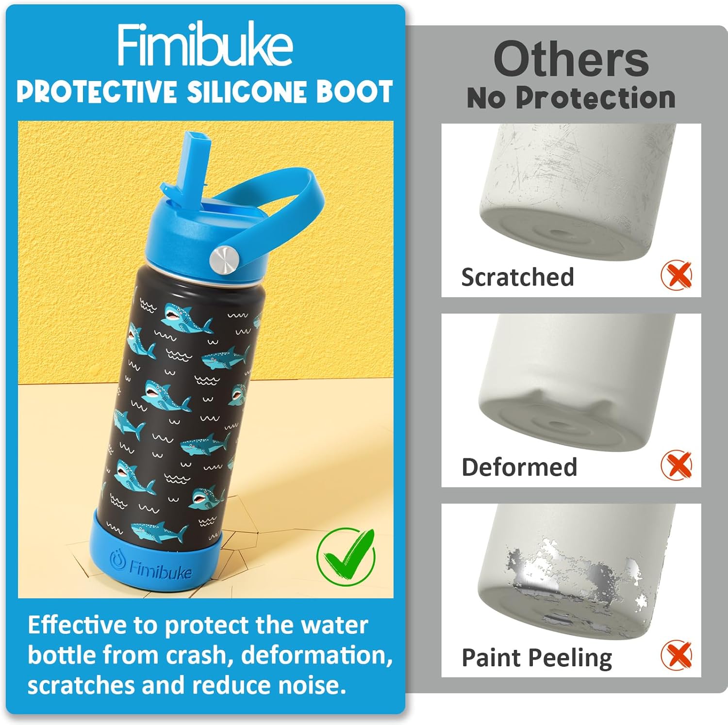 Thumbnail 4 de Fimibuke Kids Insulated Water Bottle (18oz, BPA-Free) Double Wall Vacuum Tumbler, Leak-Proof Straw Lids — 2-Pack Rainbow/Mermaid