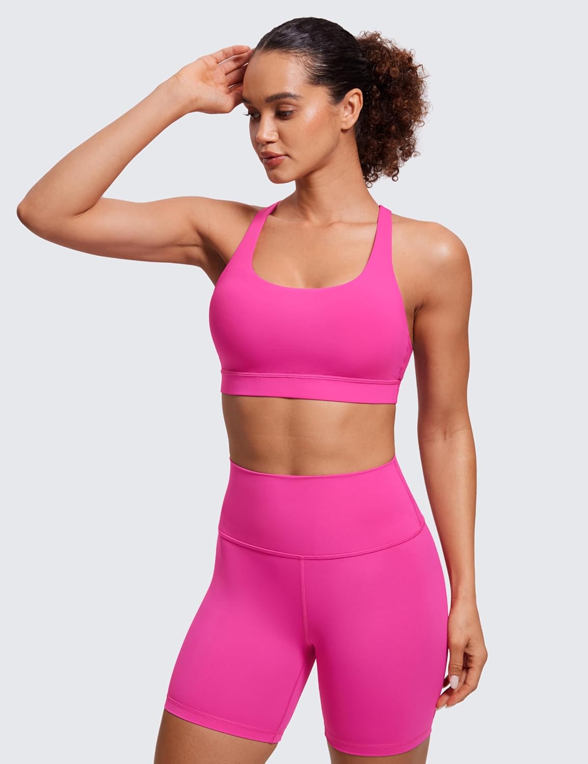 Detalle de CRZ YOGA Femme Dos Croisé Soutien-Gorge de Sport Yoga Sans Armature avec Coussinets Amovibles