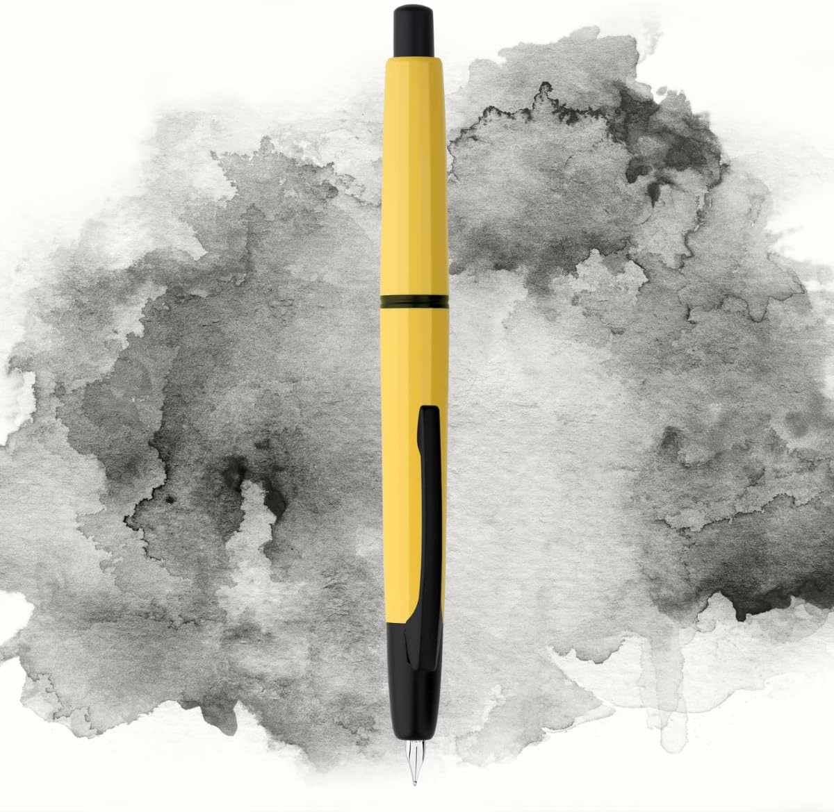 Detalle 2 de Erofa Majohn A2 Press Fountain Pen Extra Fine (0.4mm) with Converter, Yellow Resin Barrel – Black Clip Version