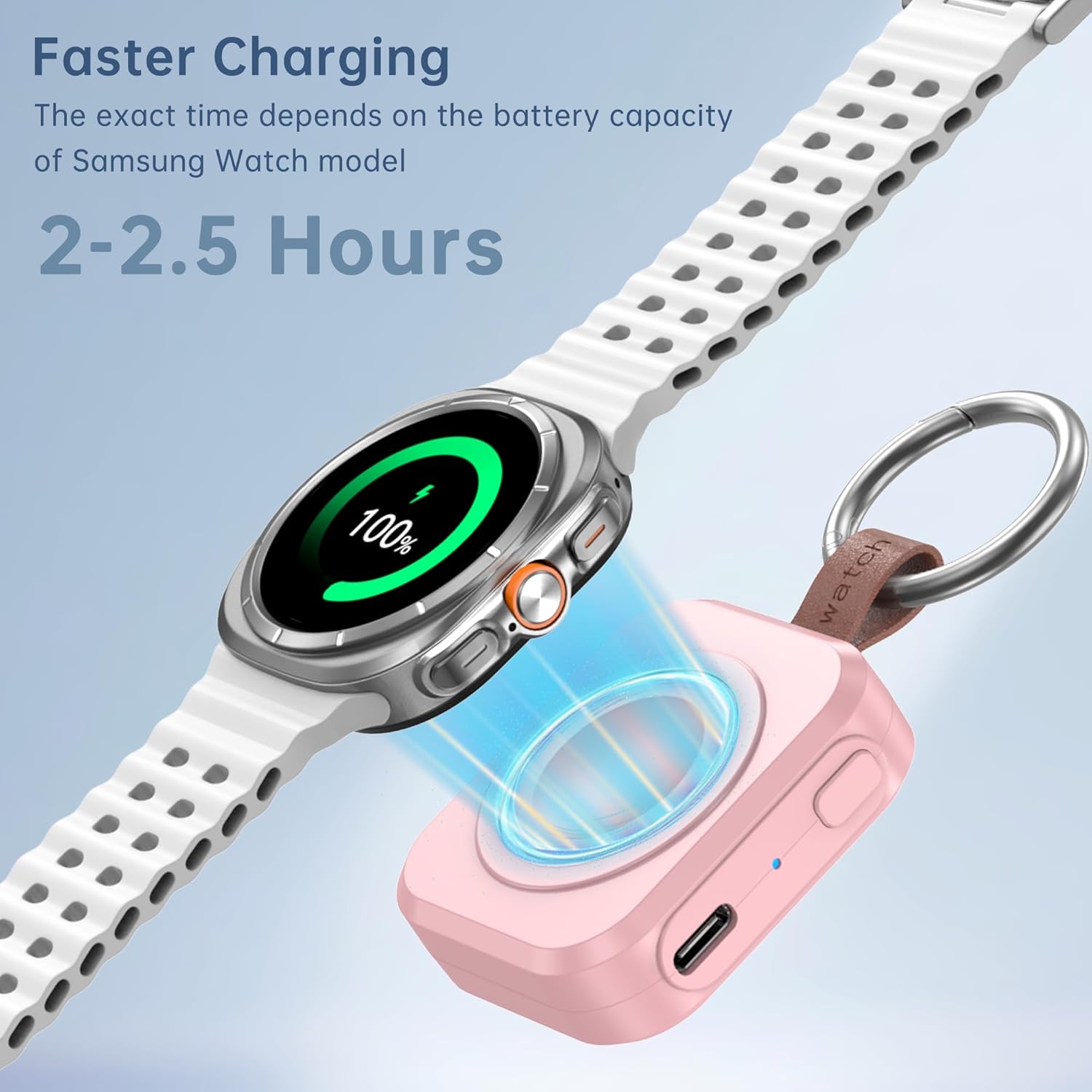Thumbnail 3 de ACEQINGSE Portable 1200mAh Charger for Samsung Galaxy Watch (Pink) – Travel-friendly Magnetic USB-C Power Bank