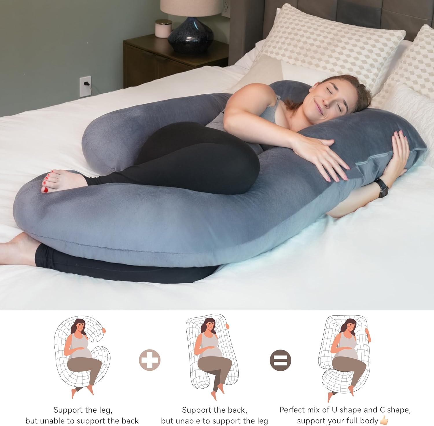 Detalle de PinkFroggie Pregnancy Pillow U‑Shape, Full‑Body Support