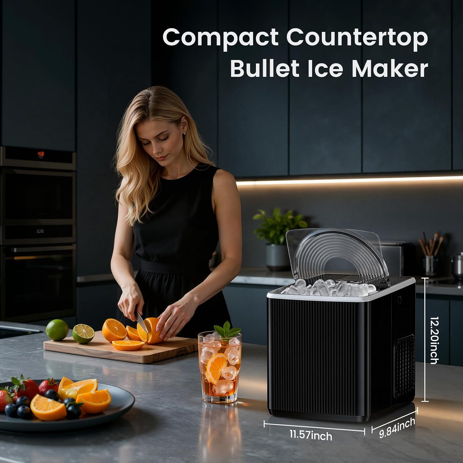 Detalle de COWSAR HZB-12/X Countertop Ice Maker, 26 lb Daily Output, Two Ice Sizes