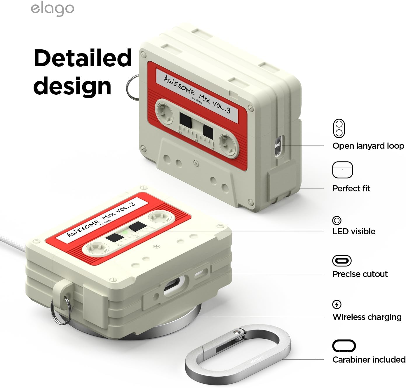 Thumbnail 4 de elago Custodia a Cassetta Retro per AirPods Pro 3, silicone morbido, anteprima LED frontale, compatibilità wireless