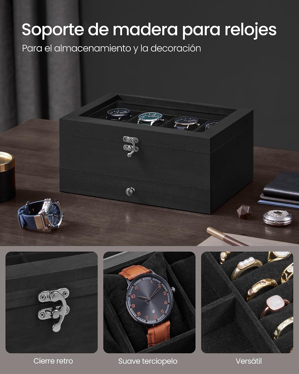 Detalle 2 de SONGMICS JOW008B02 caja para 8 relojes