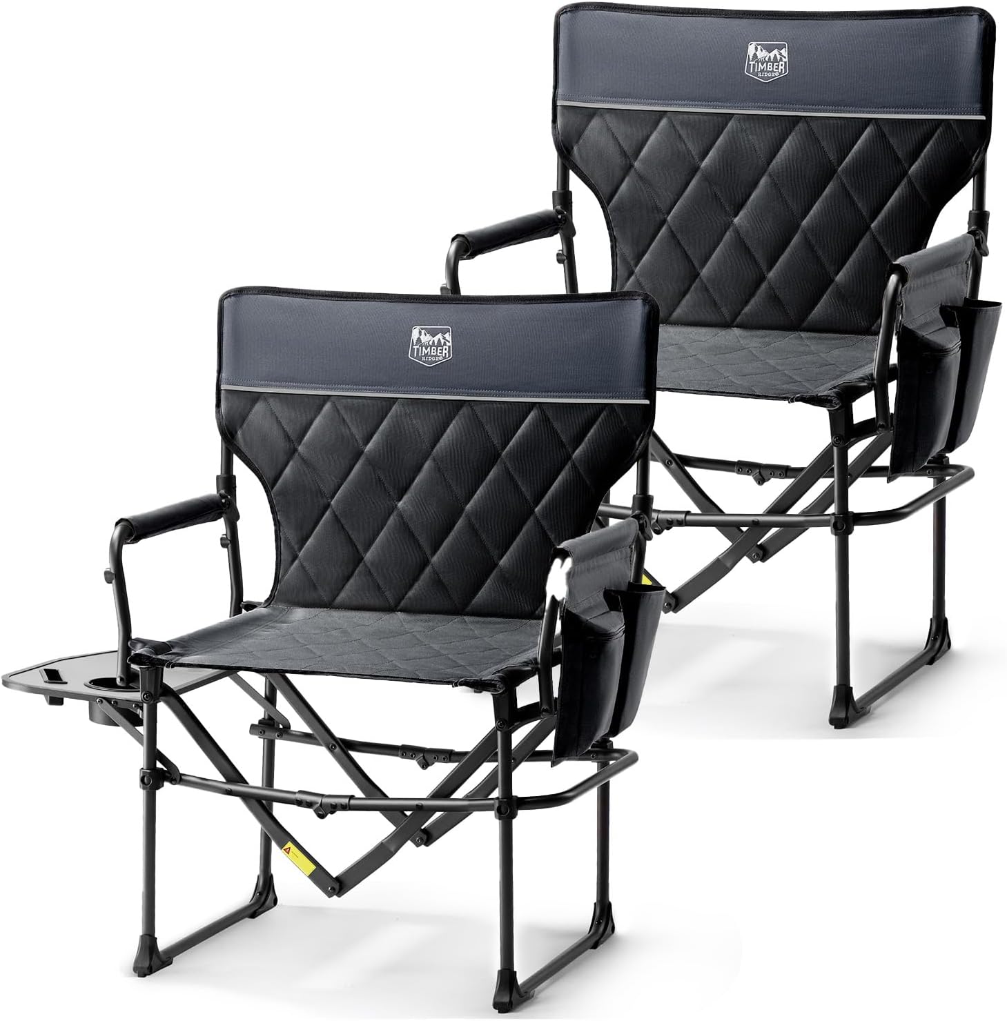 Detalle de TIMBER RIDGE Heavy Duty Camping Chair (2 Pack) – Compact, Portable Director Chair with Side Table and Pocket, Supports Up to 400 lbs