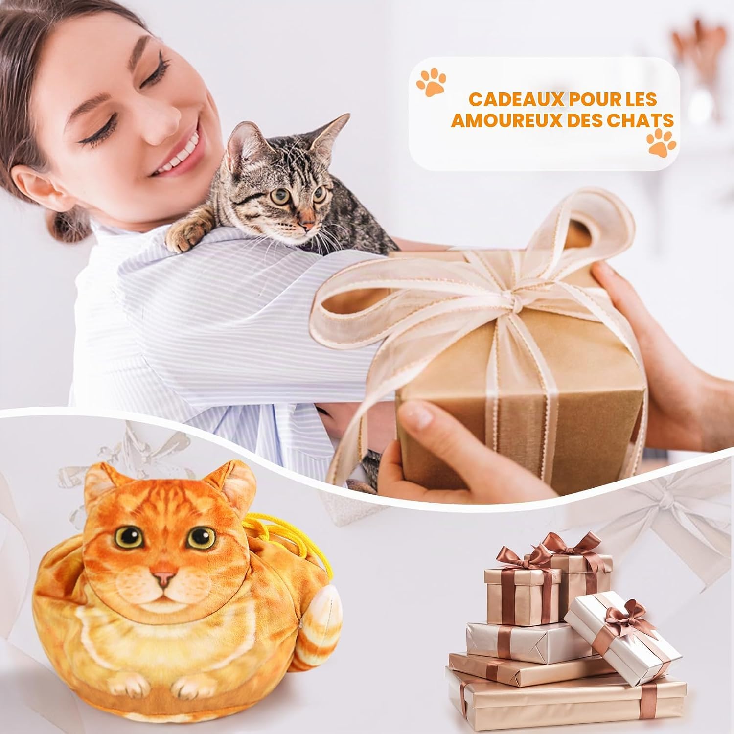 Thumbnail 6 de Openhahaha toilettas met trekkoord, polyester en oranje kattenmotief