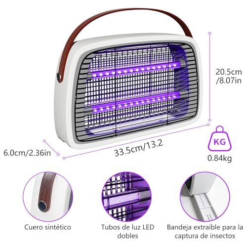 Detalle de WUEAOA Lampara Antimosquitos 2x6W UVA-Leds: Mata Mosquitos Eléctrico 3800V