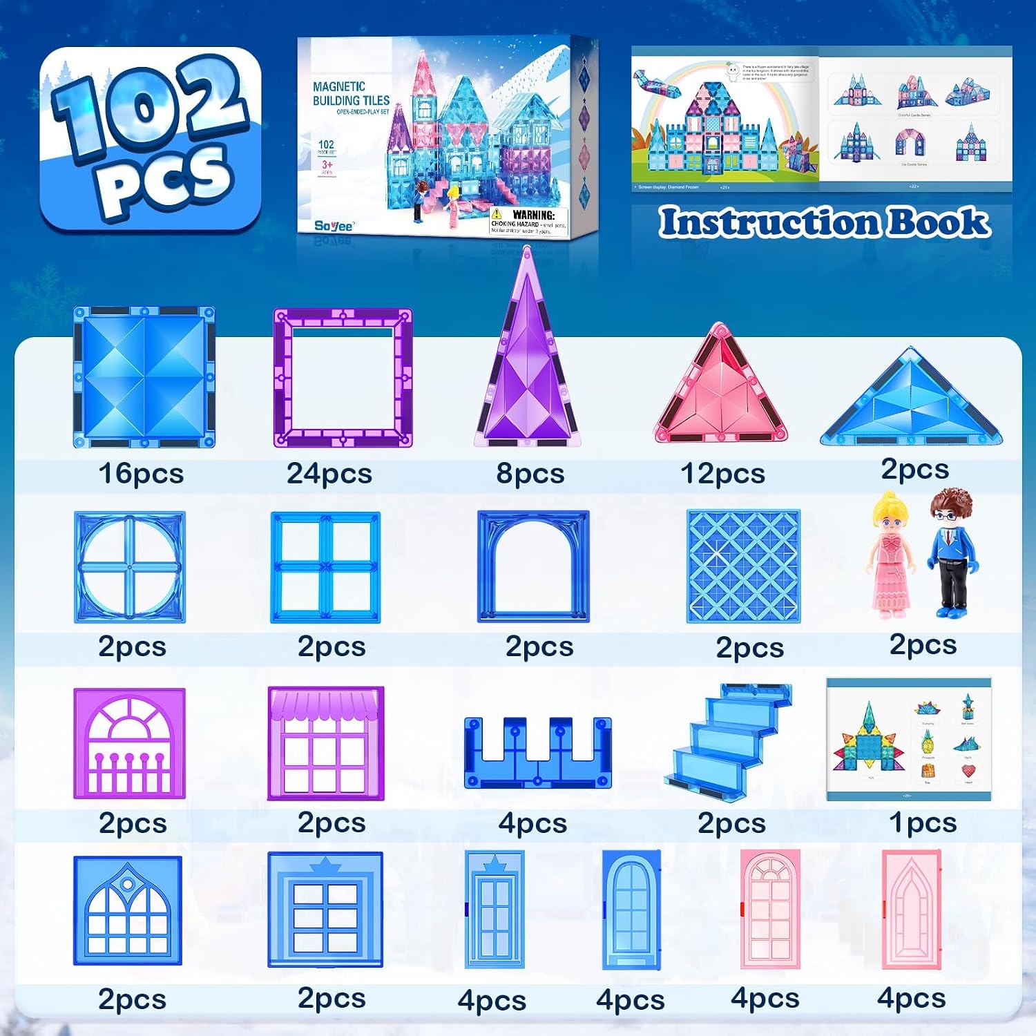 Detalle 2 de Soyee Magnetic Tiles 102pcs magnetic building set 🧩