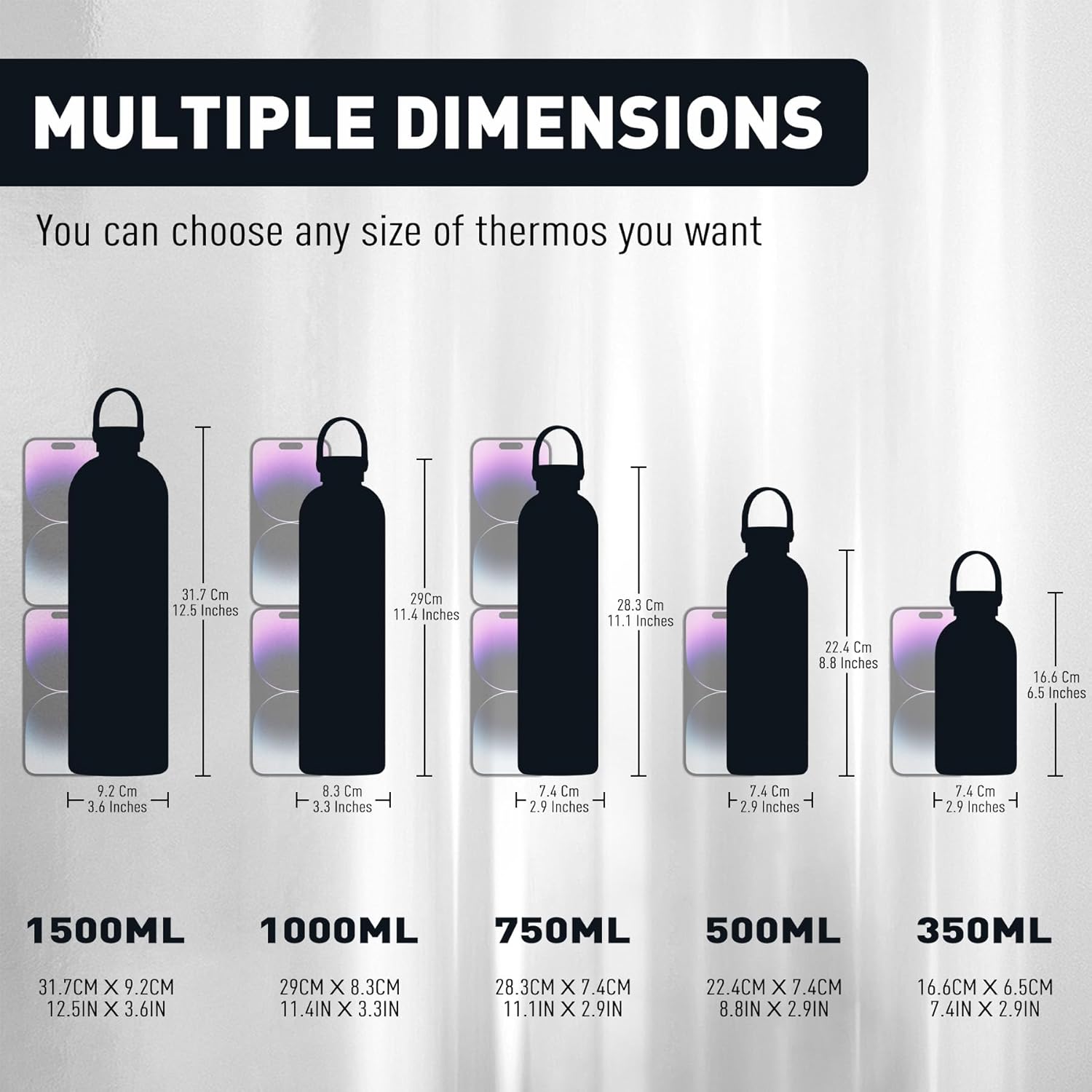 Thumbnail 1 de Exllena 350ml Small Water Bottle with Handle Lid & Carabiner (Double-Wall Vacuum, BPA Free) – Purple