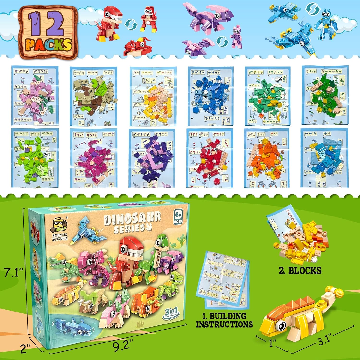 Thumbnail 5 de JoyJoyful Kids Party Bag Fillers – 12 dinosaur blocks building sets (25 pcs each) for ages 6–12+
