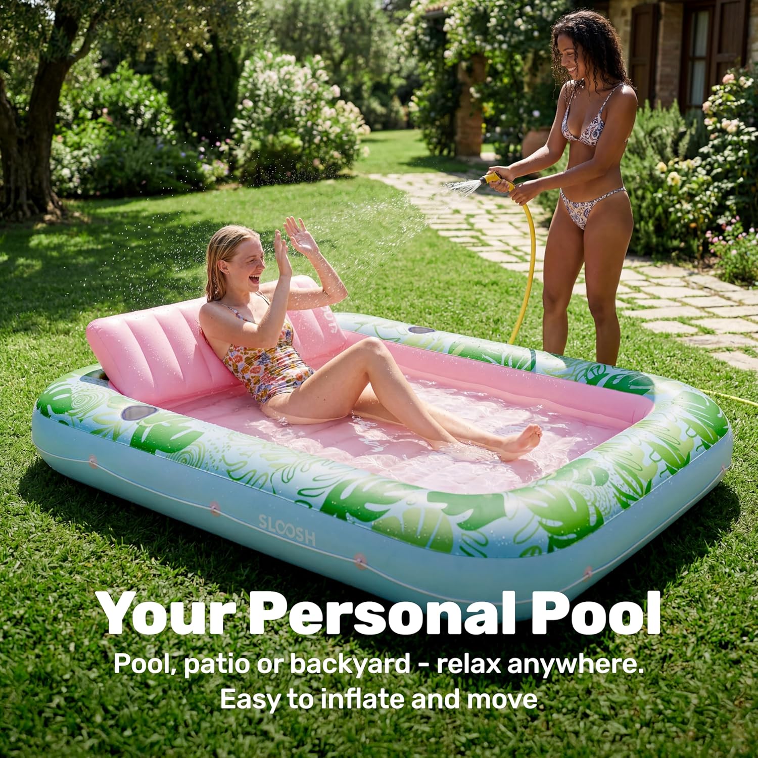 Detalle de SLOOSH Inflatable Tanning Pool Lounger (85 x 57 inches) – XL 4-in-1 Floating Bed for Adults