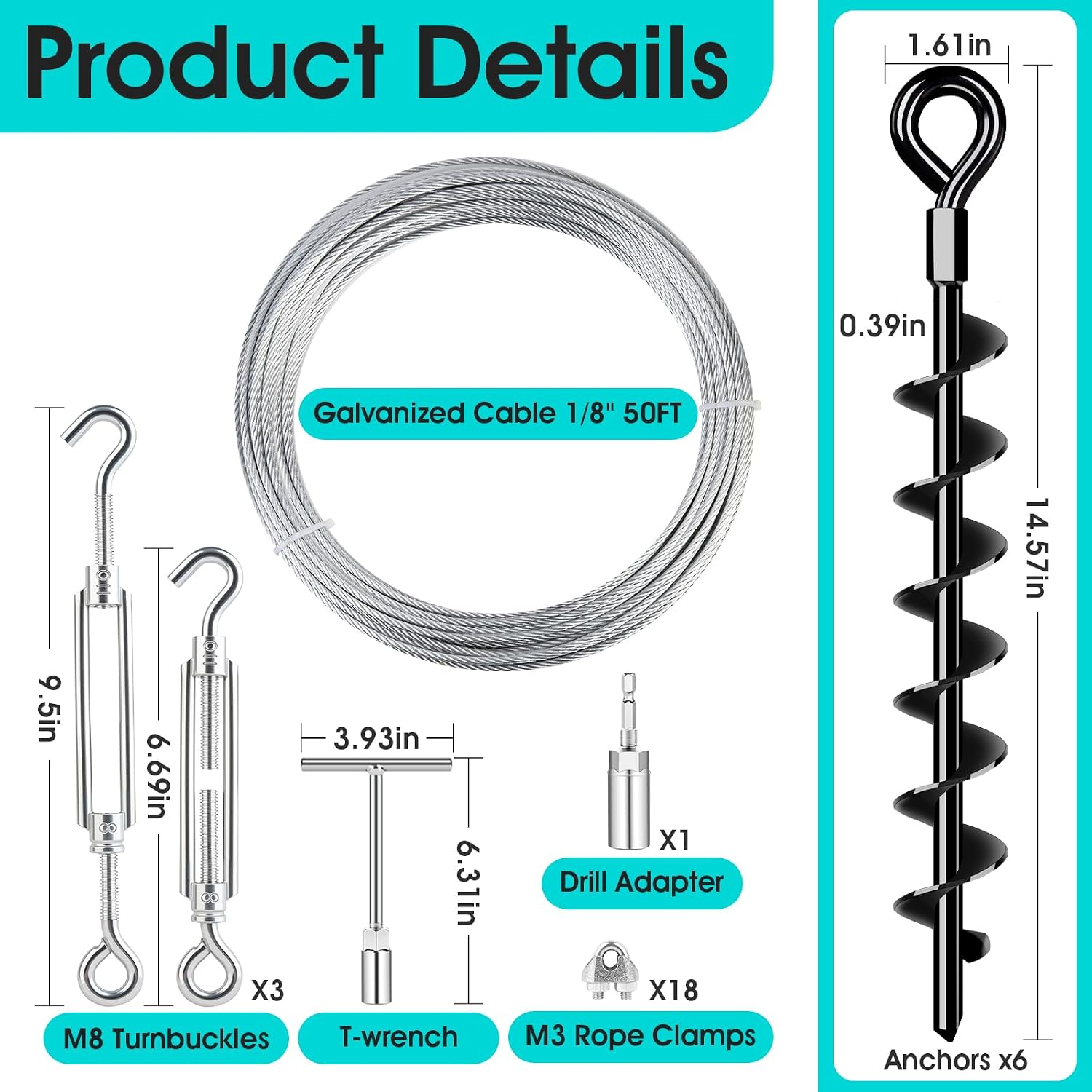Detalle 2 de Payivsve YLY-MG-15-2 Ground Anchors, 15-Inch Steel Kit with Cable