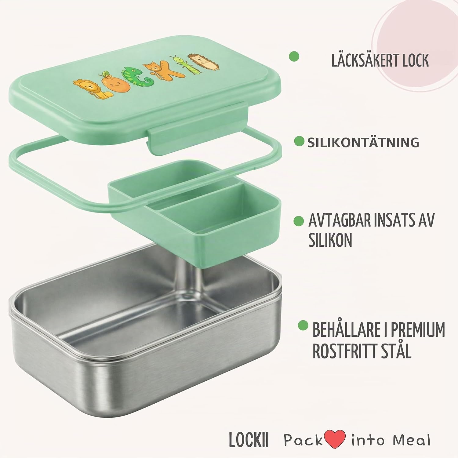 Detalle de LOCKII lunchlåda för barn, 1 000 ml med snackslåda i rostfritt stål