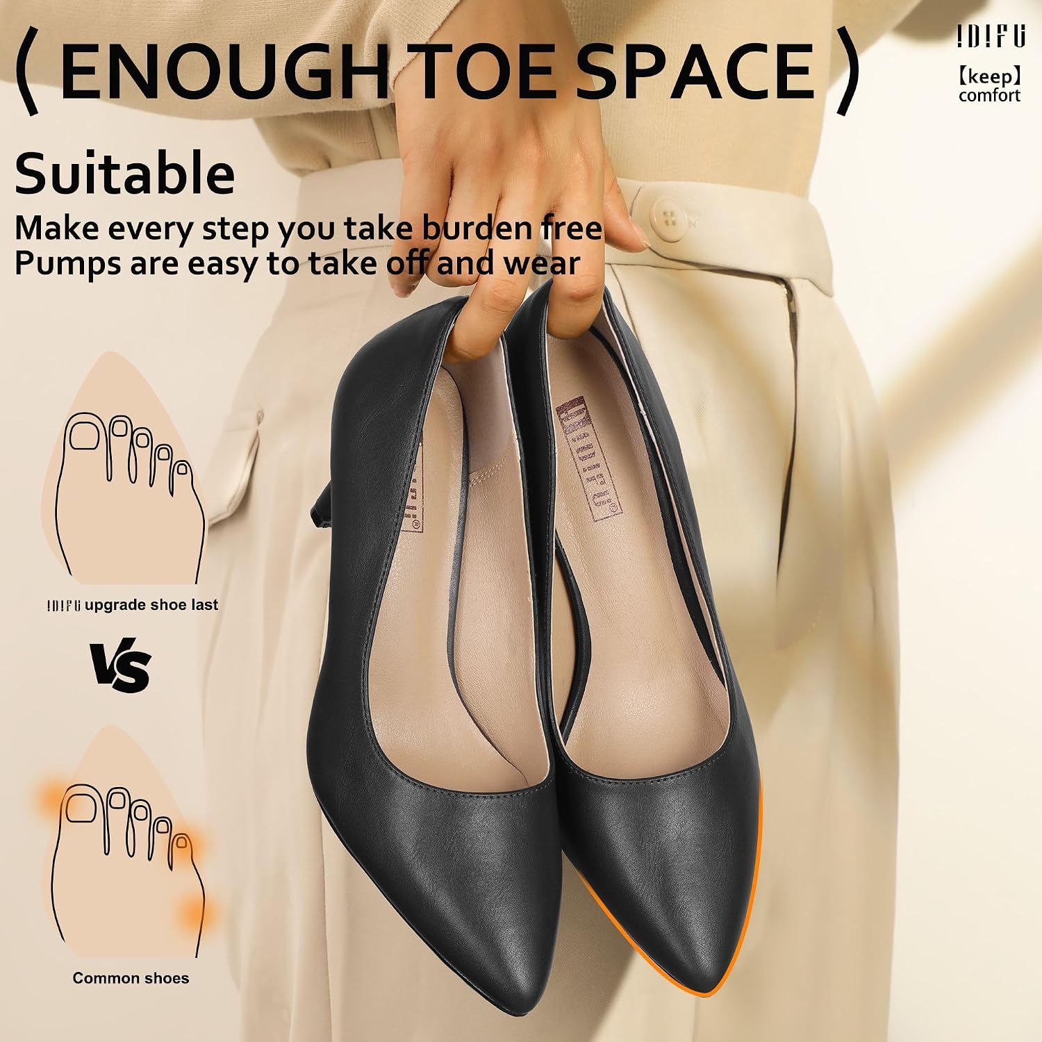 Detalle 2 de IDIFU Women's Pointed-Toe Stiletto Pumps, 3-Inch Heel, Slip-On
