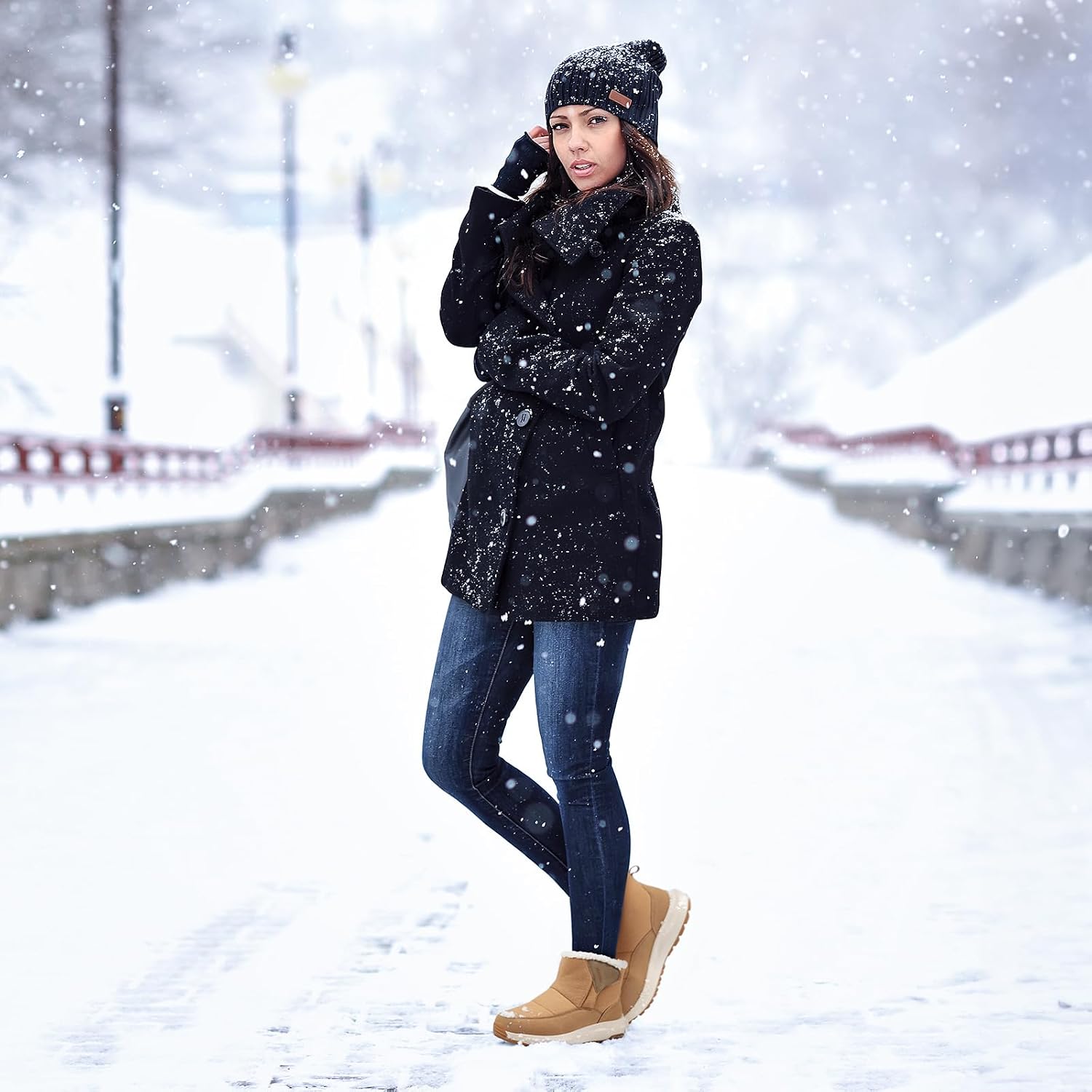 Detalle de FitVille Women’s Winter Snow Boots (Wide Fit) Fleece-Lined Ankle Boots – Lightweight Fuzzy Winter Shoes