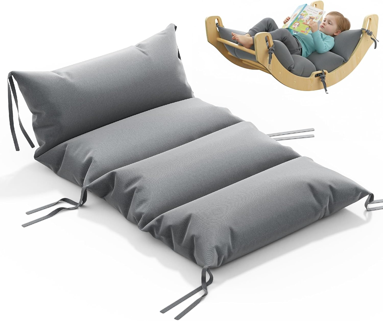 COSYLAND Coussin et Matelas Confortable pour Enfants – Arche Montessori et Arche d’Escalade Bébé, Tapis de Sol Gris 50×100 cm