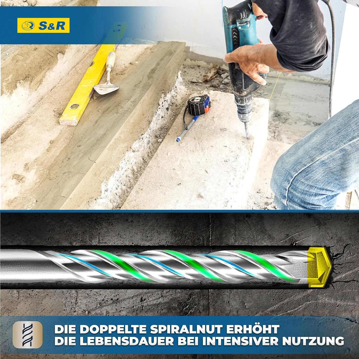 Thumbnail 5 de S&R Professional SDS Steinbohrer Set 7-tlg. (SDS plus) – Betonbohrer 4/5/6/8/10/12 mm für Stahlbeton, Stein & Mauerwerk