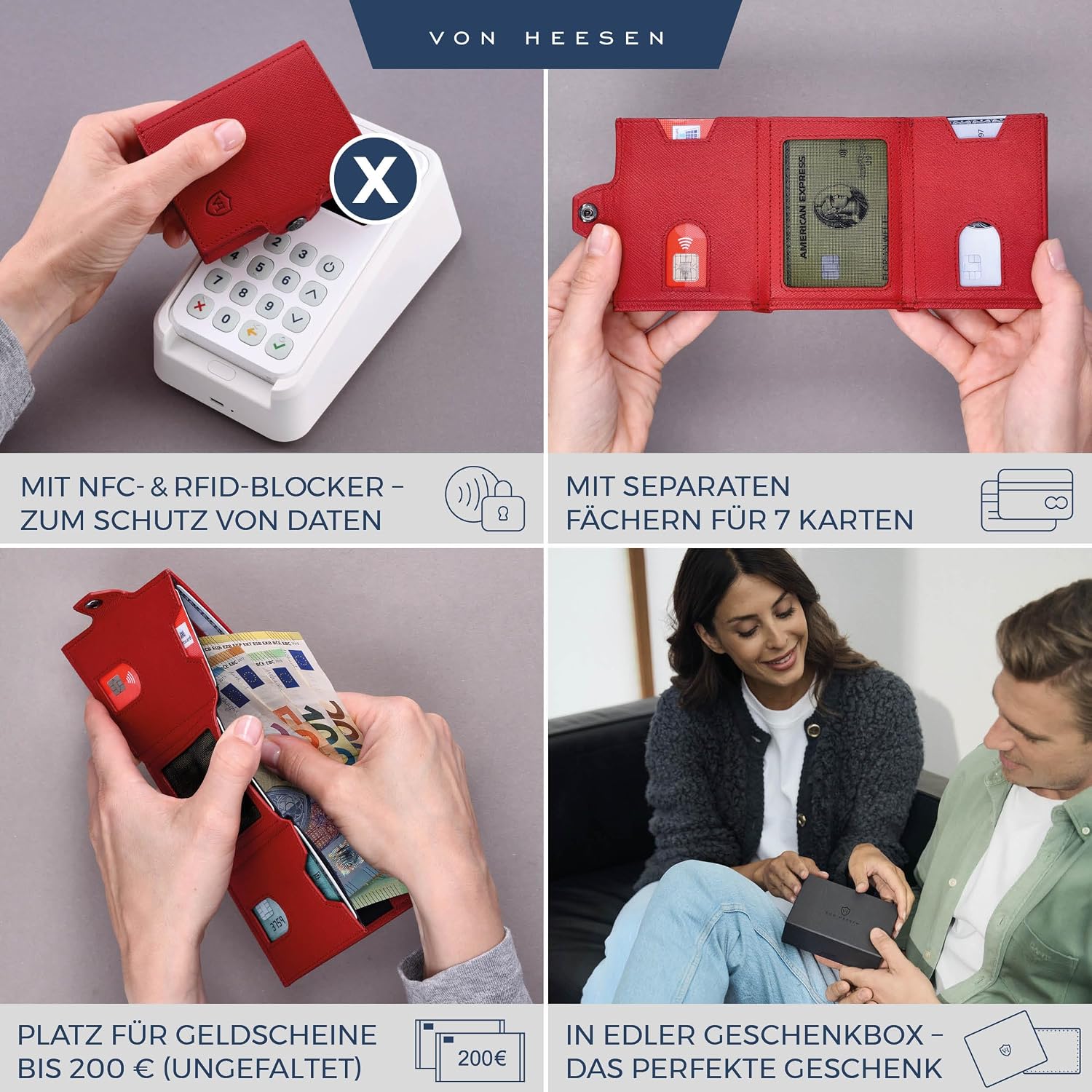 Detalle 2 de VON HEESEN Slim Wallet RFID Rot