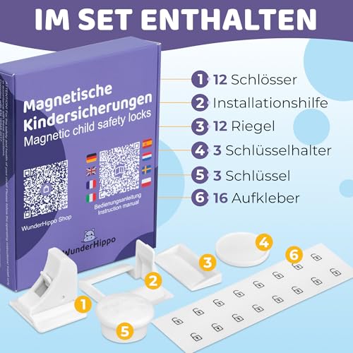 Detalle de WunderHippo Magnetische Kindersicherung 12 Schlösser + 3 Schlüssel – Unsichtbarer Magnetverschluss
