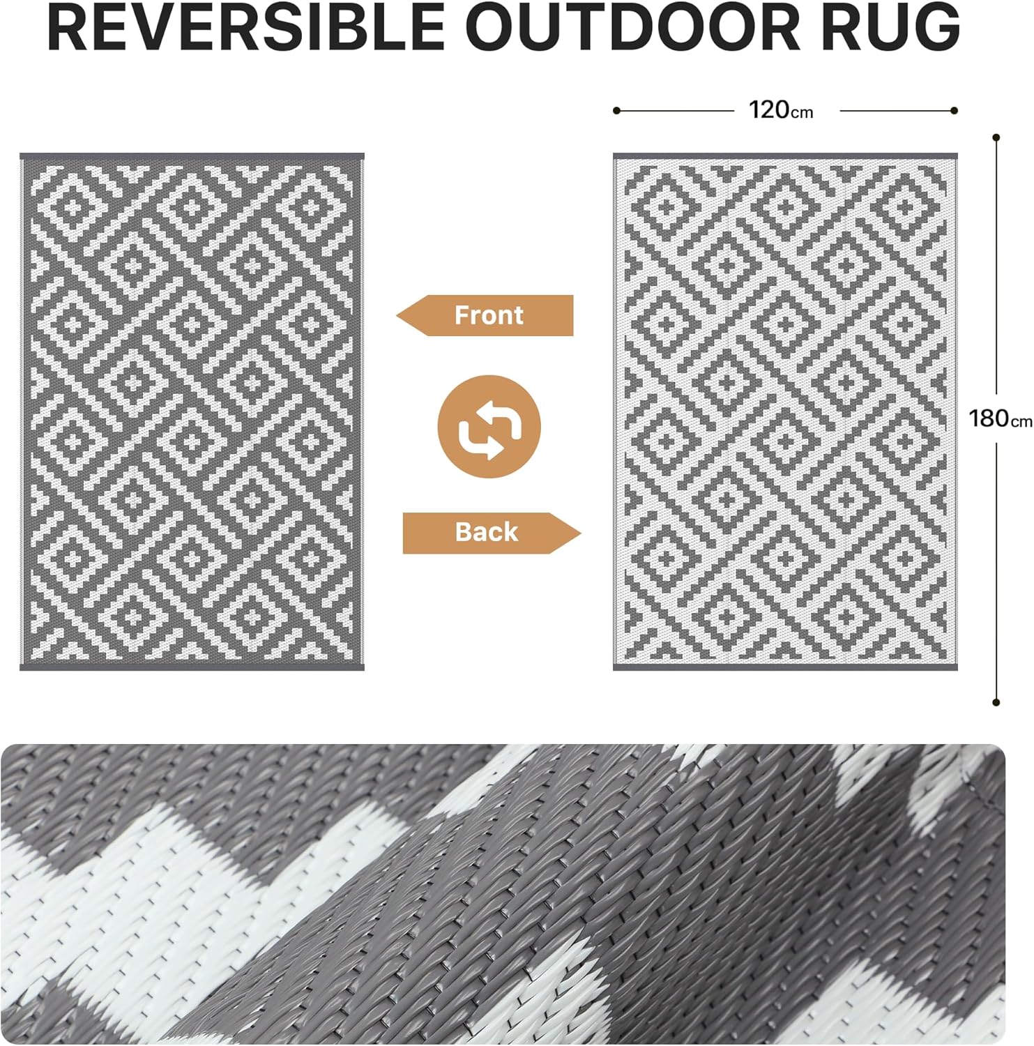 Detalle de GENIMO Tappeto per Esterni 4x6 FT (122x183 cm) – Impermeabile, reversibile, grigio e bianco