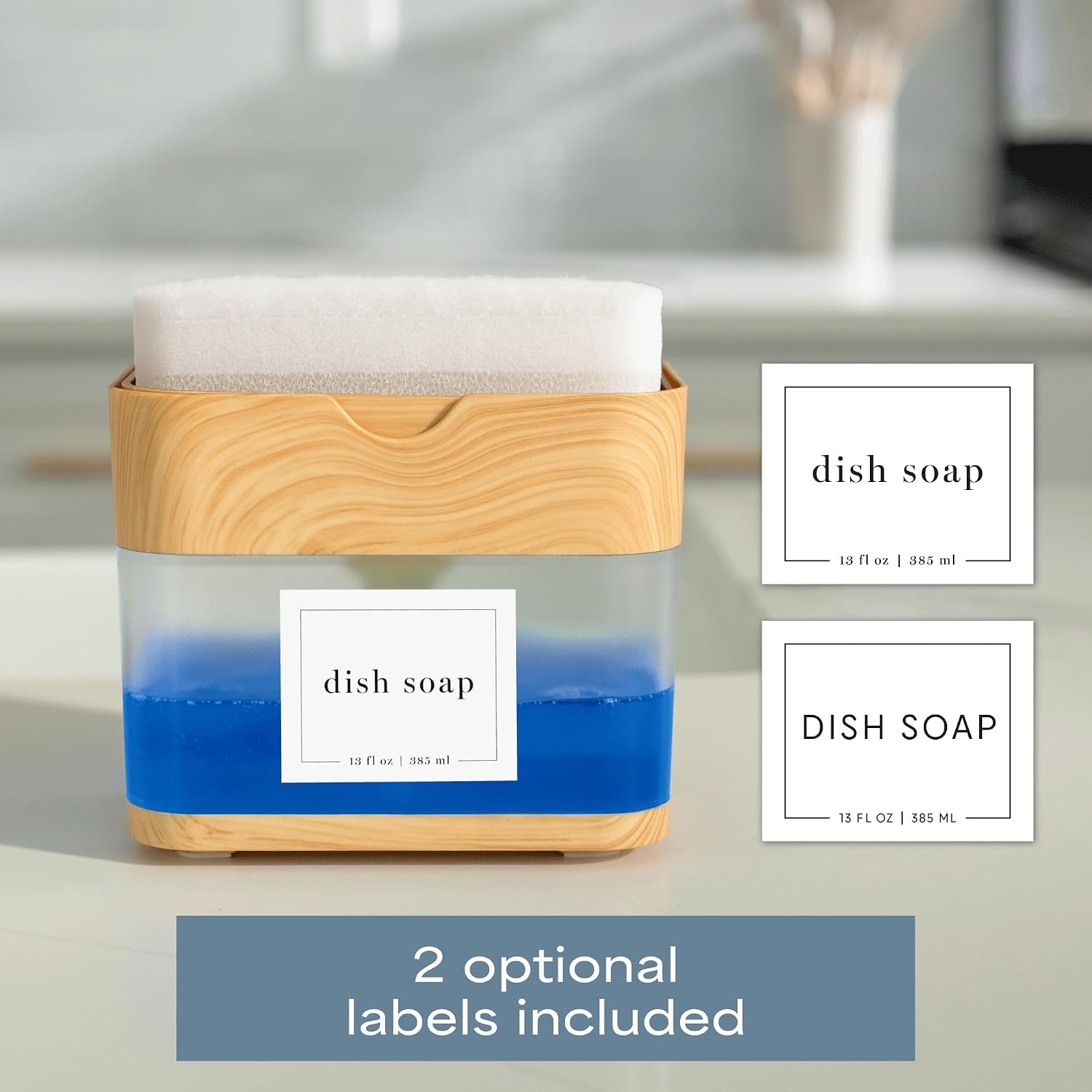 Thumbnail 5 de S&T INC. Dish Soap Dispenser and Sponge Holder, Bamboo-Color Plastic, 13 fl oz